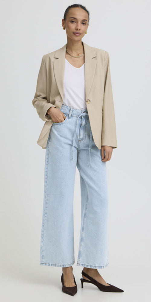 B.Young High Waist Tie Belt Jeans, light wash