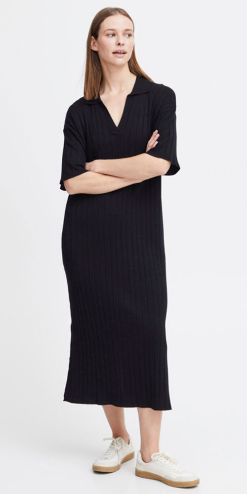 B.Young Knit Polo Dress, black