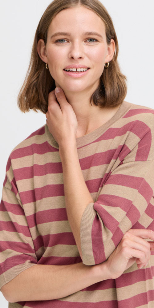 B.Young Lightweight Knit Pullover, rouge stripes