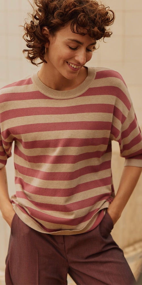 B.Young Lightweight Knit Pullover, rouge stripes