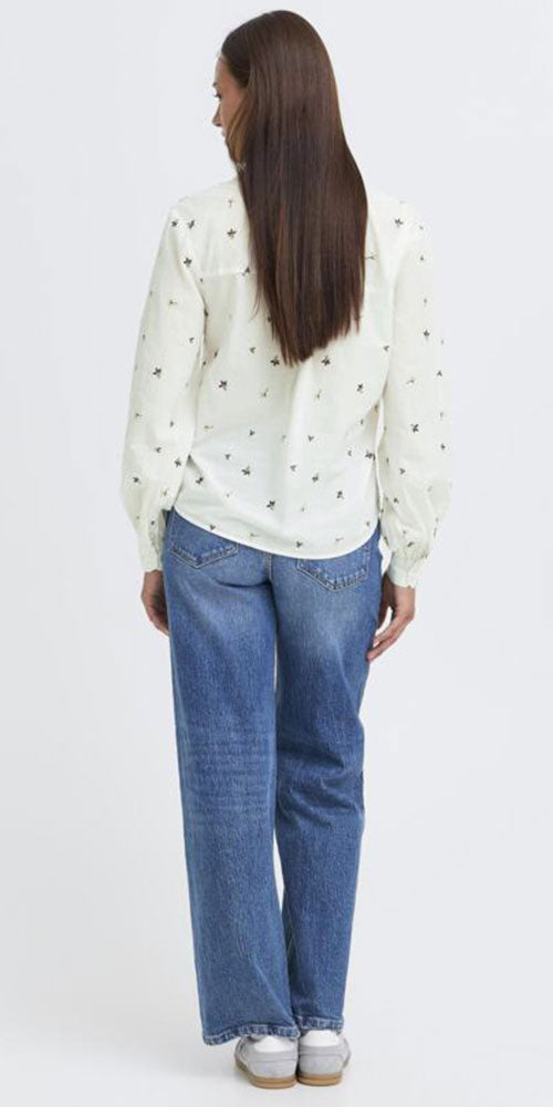 B.Young Leaf Embroidered Cotton Blouse
