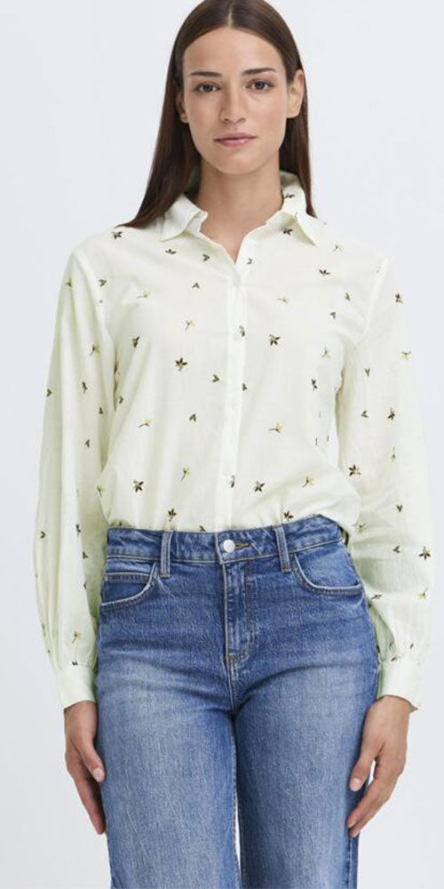 B.Young Leaf Embroidered Cotton Blouse
