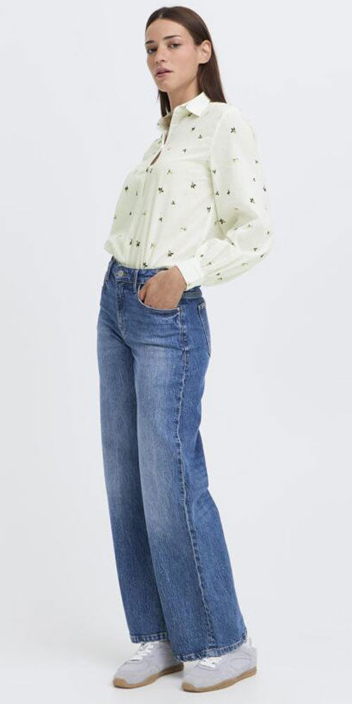 B.Young Leaf Embroidered Cotton Blouse