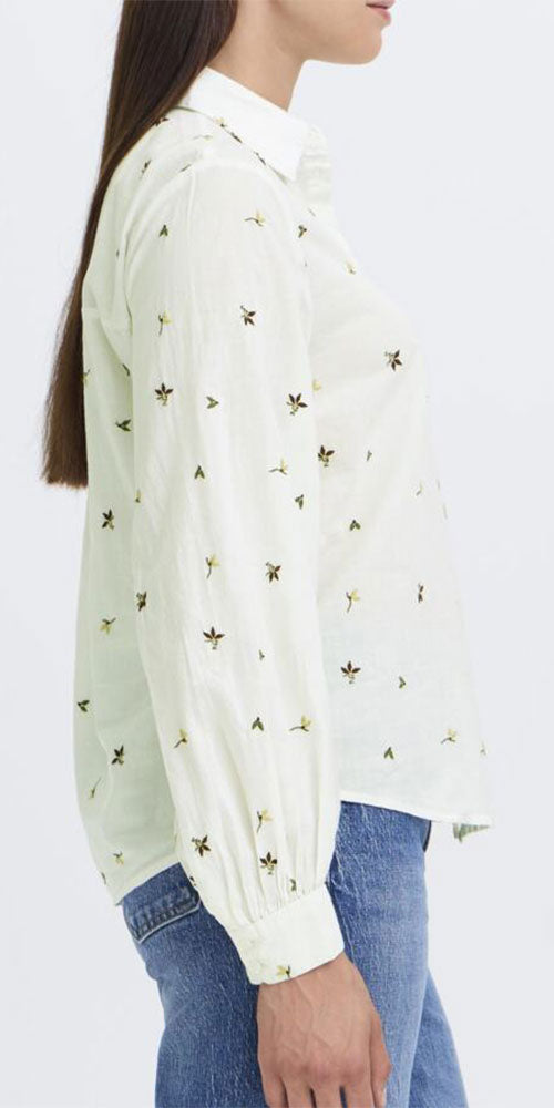 B.Young Leaf Embroidered Cotton Blouse