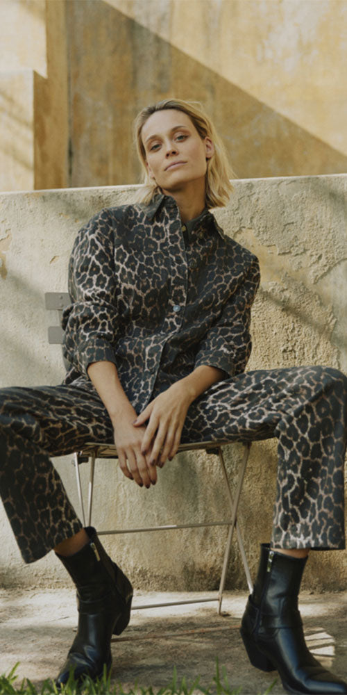 B.Young Leopard Denim Shirt Jacket