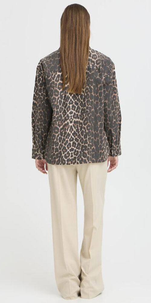 B.Young Leopard Denim Shirt Jacket
