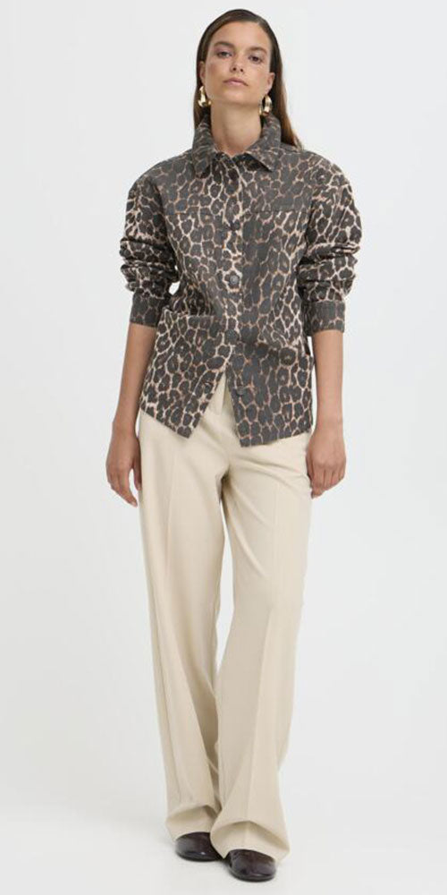 B.Young Leopard Denim Shirt Jacket