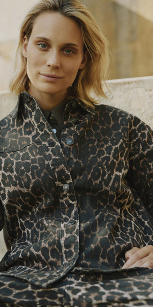 B.Young Leopard Denim Shirt Jacket