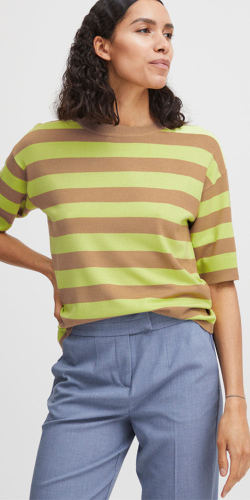 B. Young Light Knit Tee Sweater, green taupe