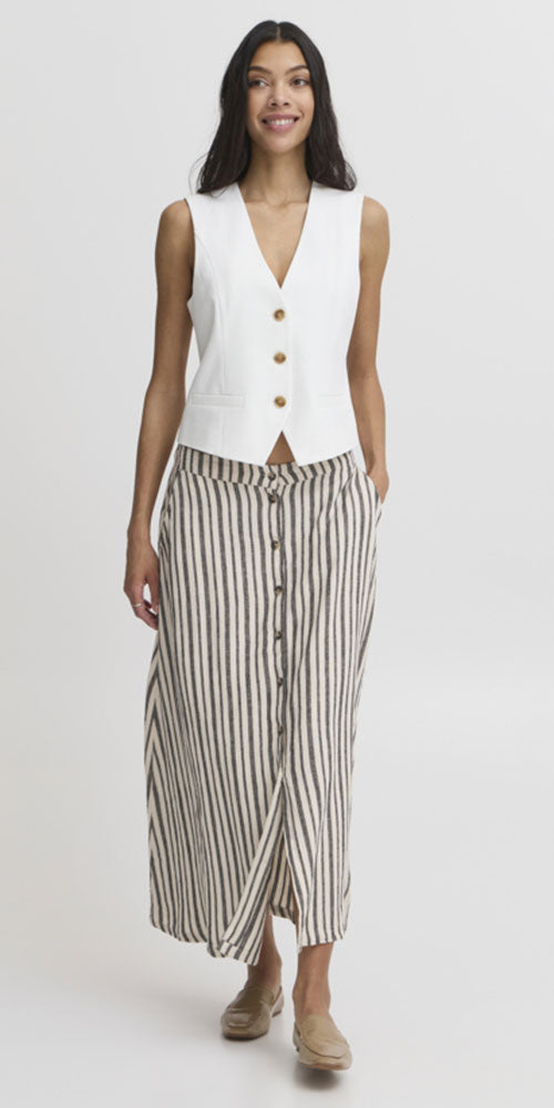 B.Young Linen Blend Button Skirt
