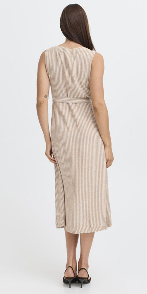 B.Young Linen Blend Button Dress, mocha stripe