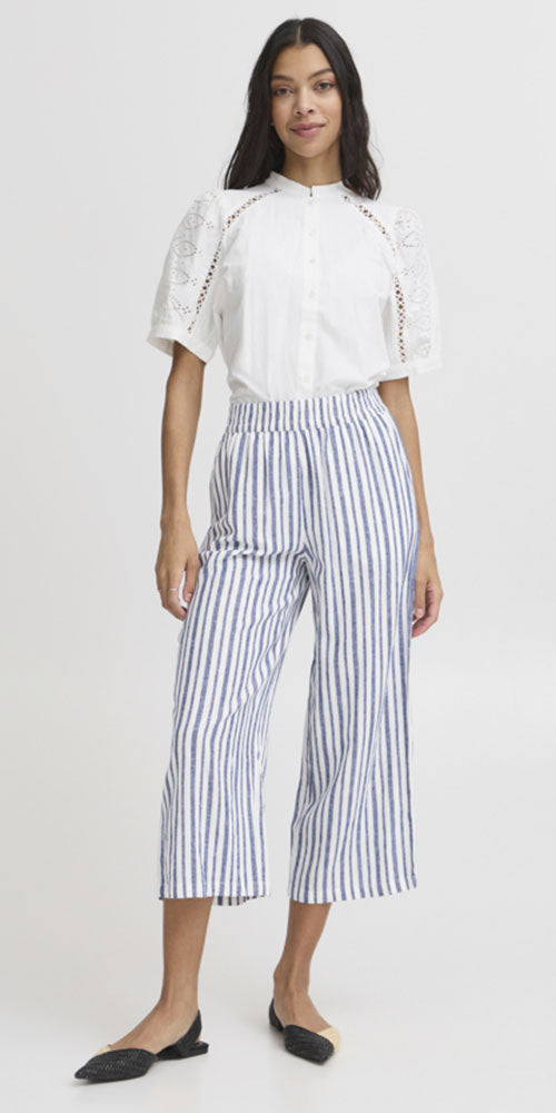 B.Young Linen Blend Pants, blue stripe
