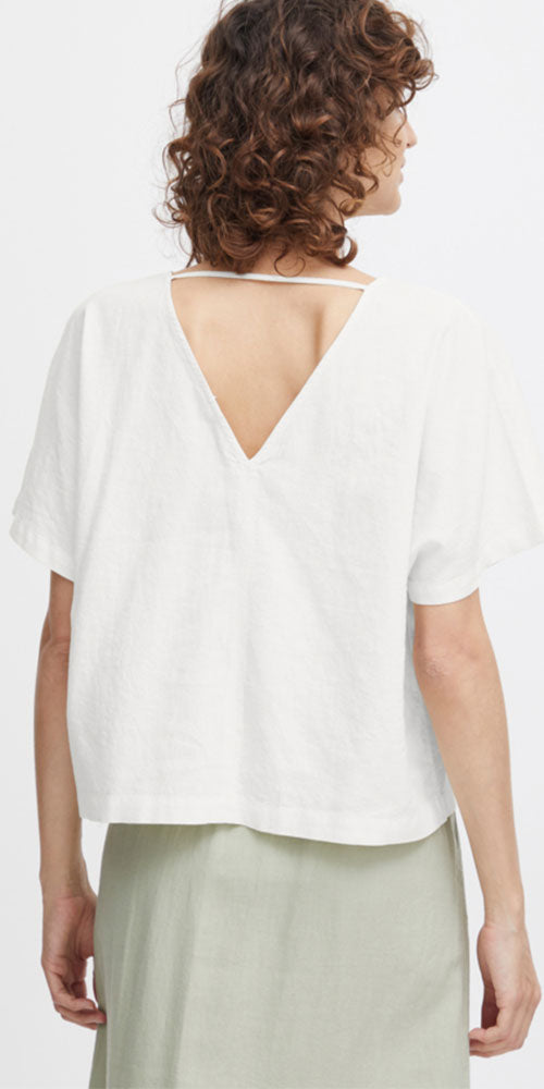 B.Young Linen Blend V-Blouse, off-white