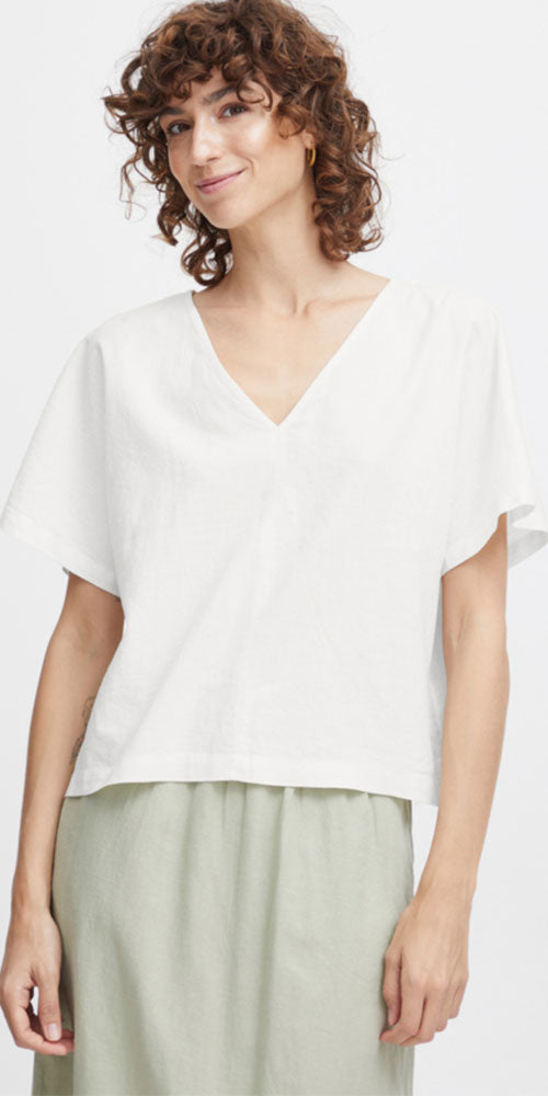 B.Young Linen Blend V-Blouse, off-white