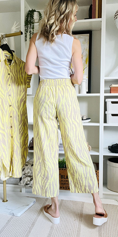 B.Young Linen Blend Cropped Pant, lime zebra