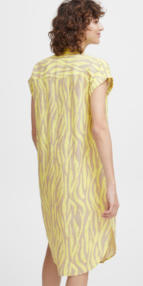 B.Young Linen Blend Shirt Dress, lime zebra