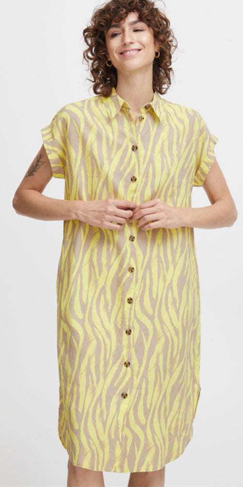 B.Young Linen Blend Shirt Dress, lime zebra