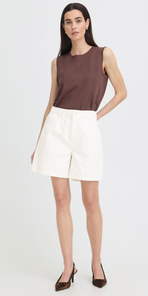 B.Young Mid Thigh Denim Shorts, white