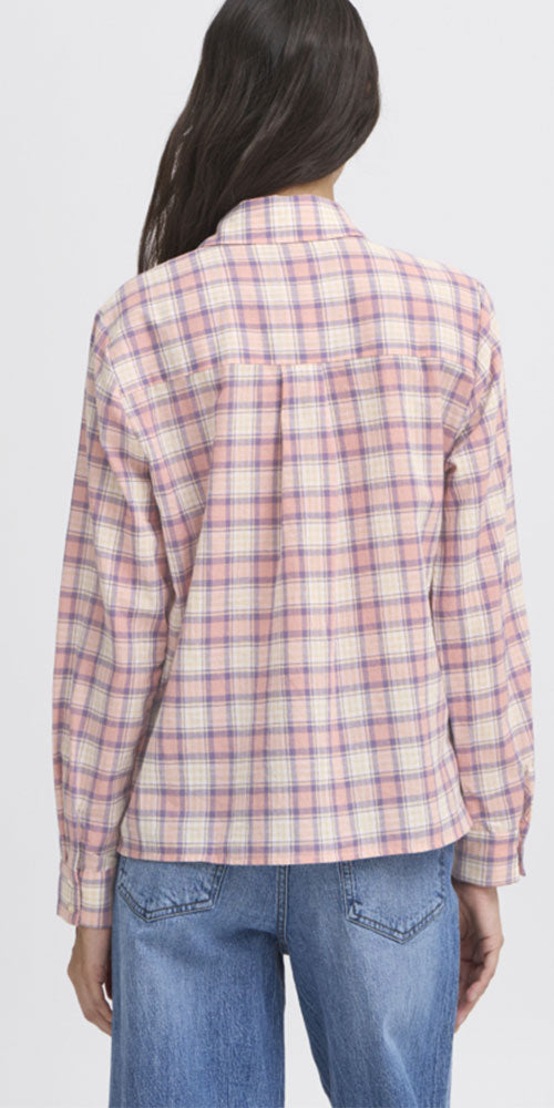 B.Young Plaid Button Up Shirt, pink/lilac