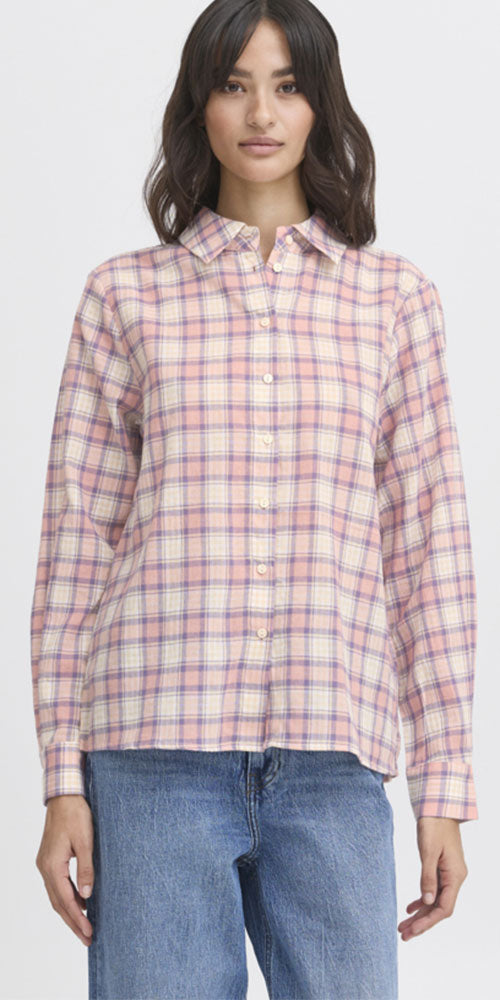 B.Young Plaid Button Up Shirt, pink/lilac