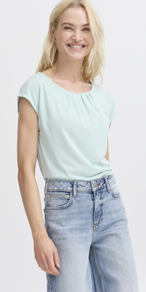 B.Young Pleat Neck Top, aqua