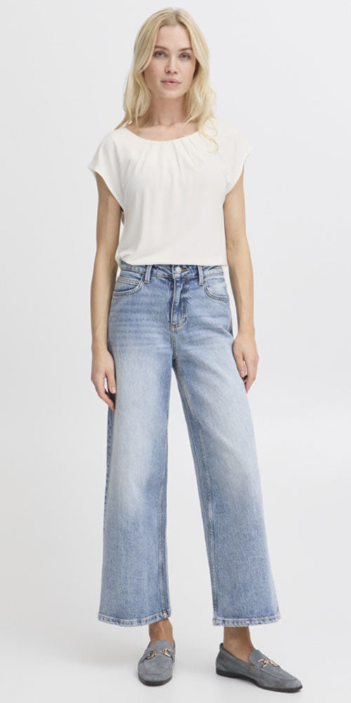 B.Young Pleat Neck Top, off-white