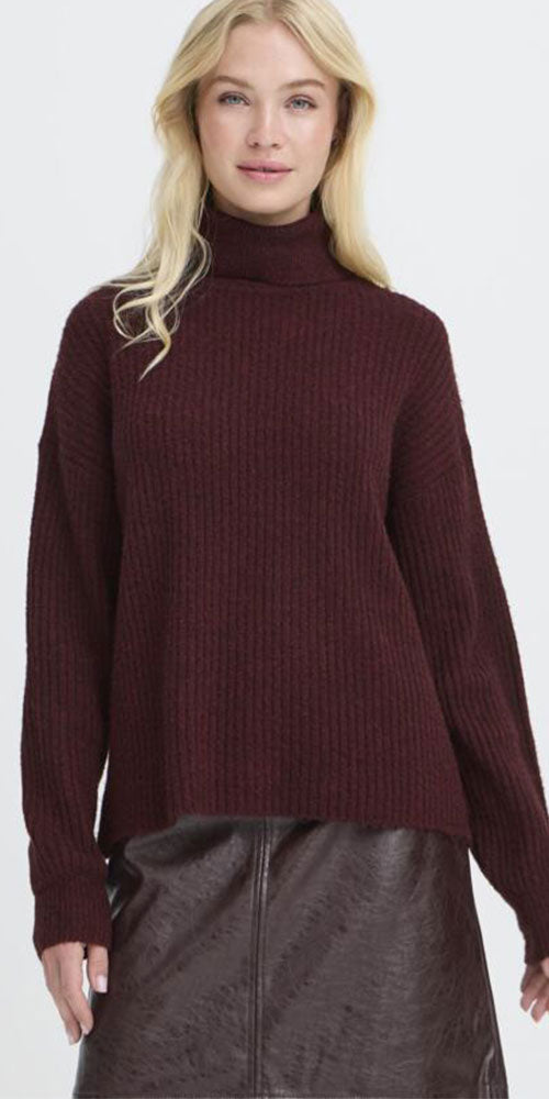 B.Young Ribbed Turtleneck Sweater, burgundy