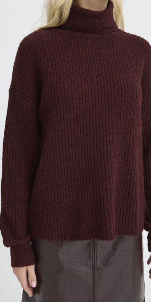 B.Young Ribbed Turtleneck Sweater, burgundy