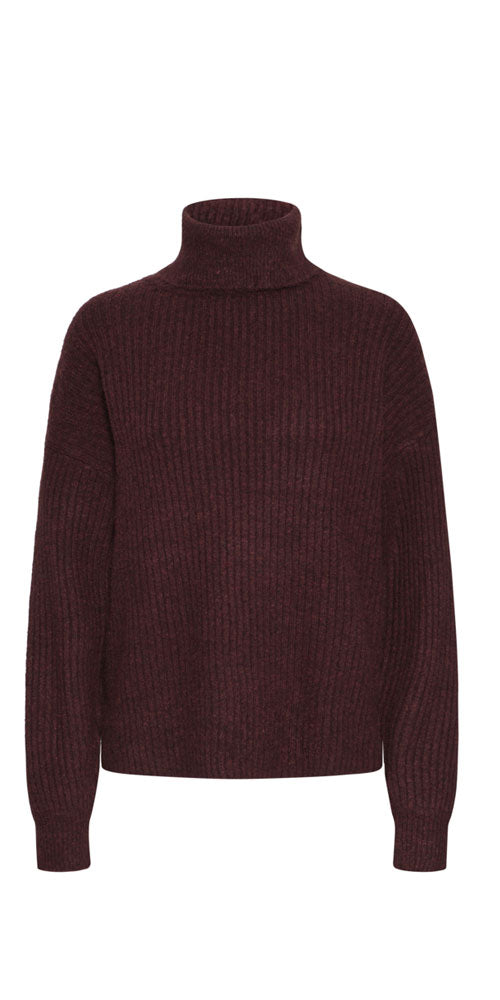 B.Young Ribbed Turtleneck Sweater, burgundy