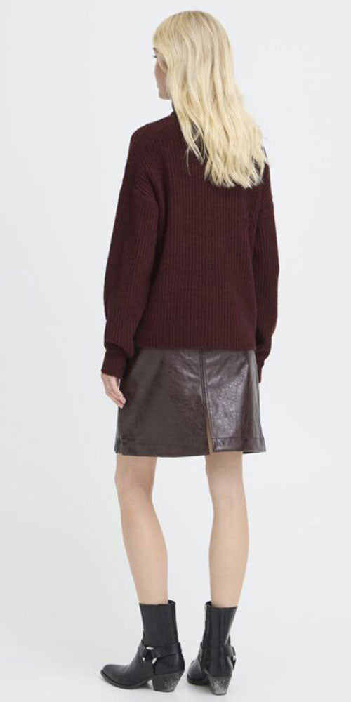 B.Young Ribbed Turtleneck Sweater, burgundy