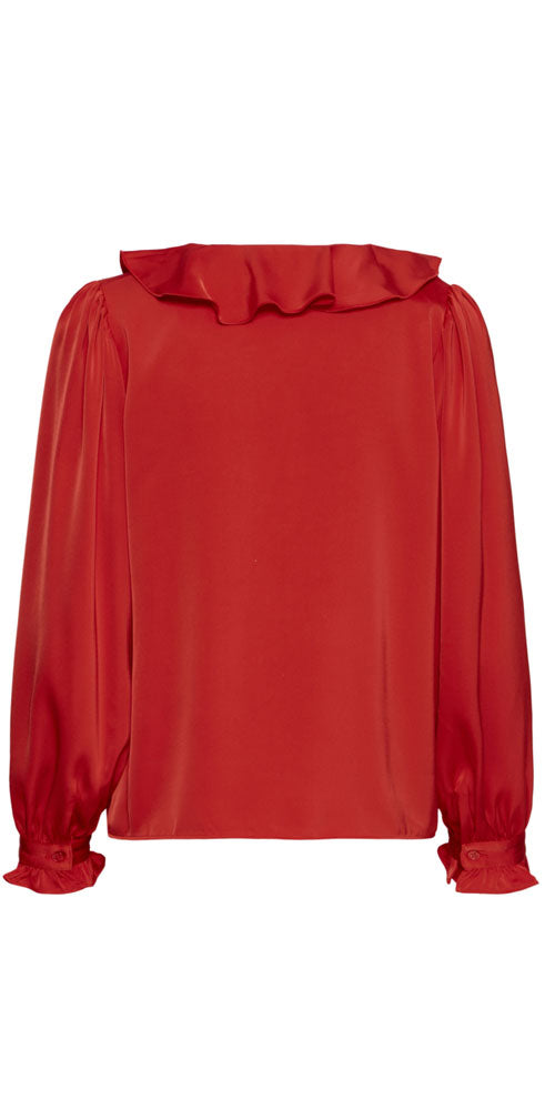 B.Young Satin Ruffle Blouse, red