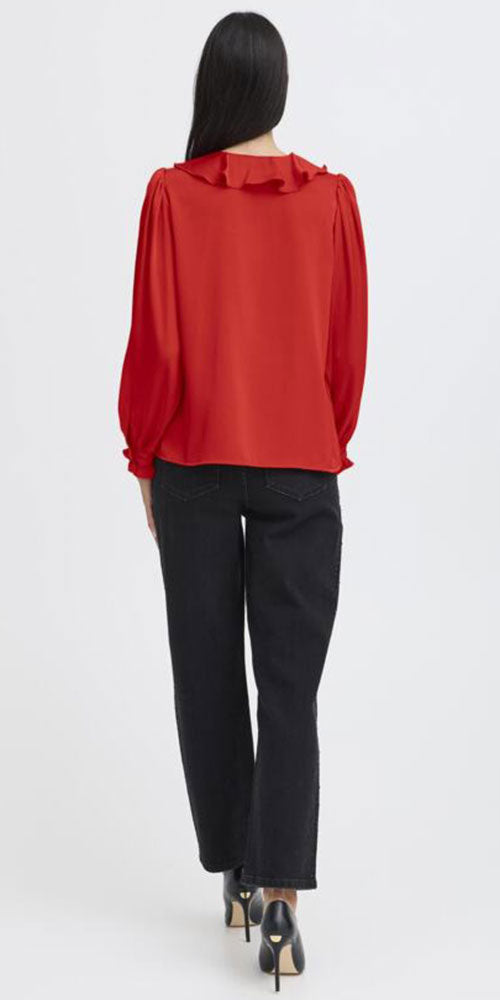 B.Young Satin Ruffle Blouse, red