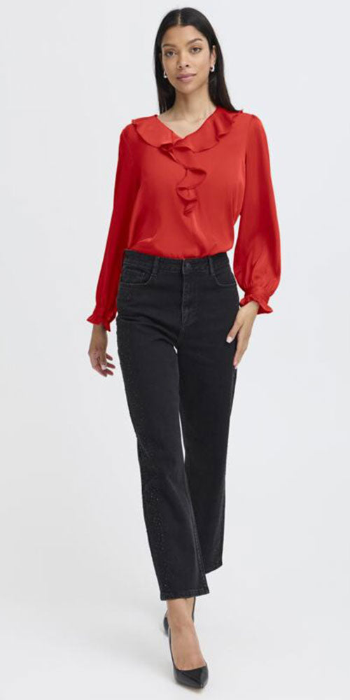 B.Young Satin Ruffle Blouse, red