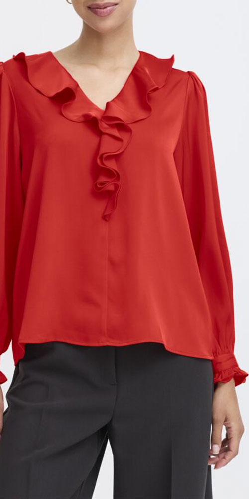 B.Young Satin Ruffle Blouse, red