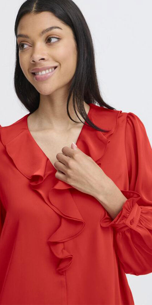 B.Young Satin Ruffle Blouse, red