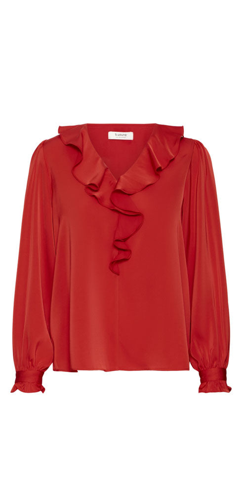 B.Young Satin Ruffle Blouse, red