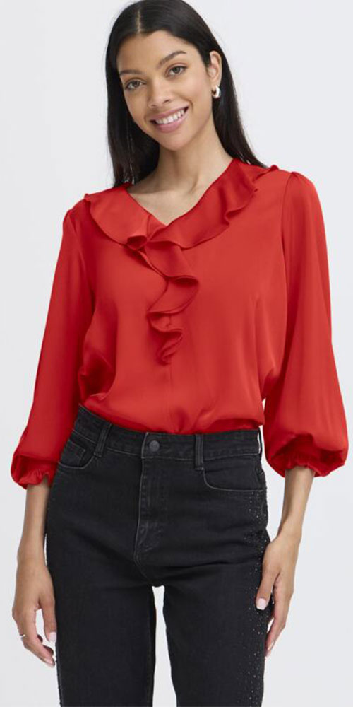 B.Young Satin Ruffle Blouse, red