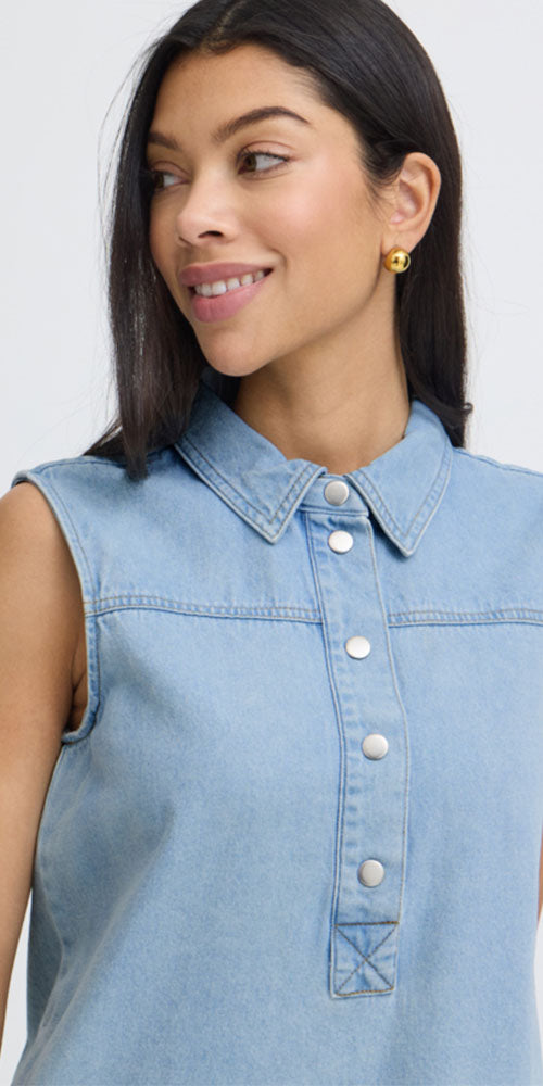 B.Young Sleeveless Denim Shift Dress