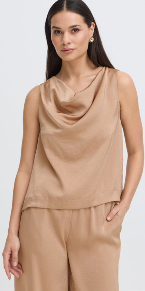 B.Young Satin Drape Neck Top