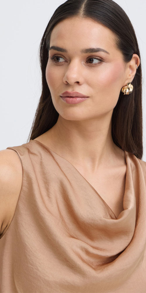 B.Young Satin Drape Neck Top