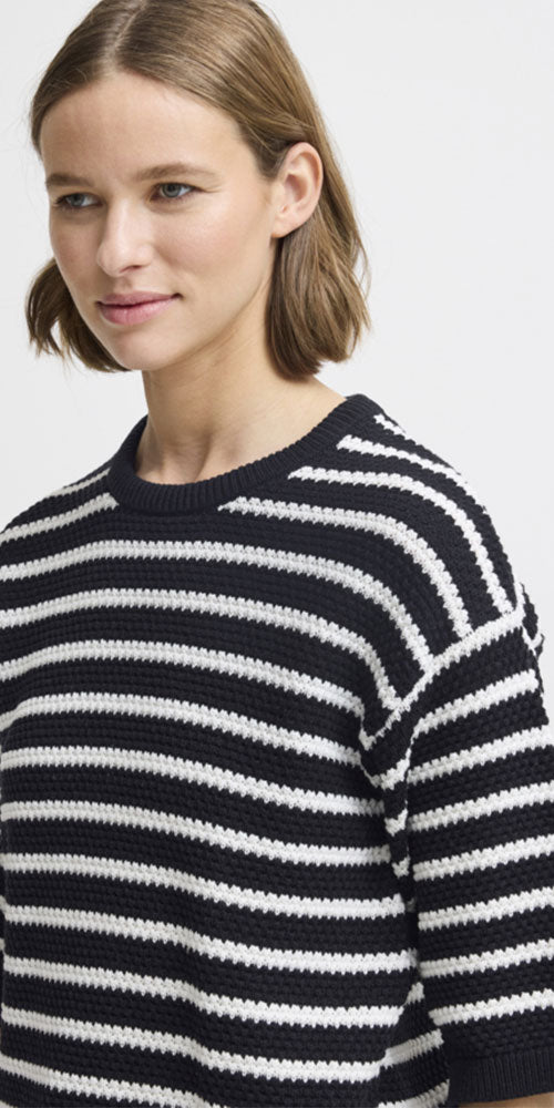 B.Young Striped Half Sleeve Pullover