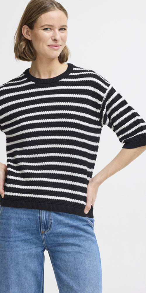 B.Young Striped Half Sleeve Pullover