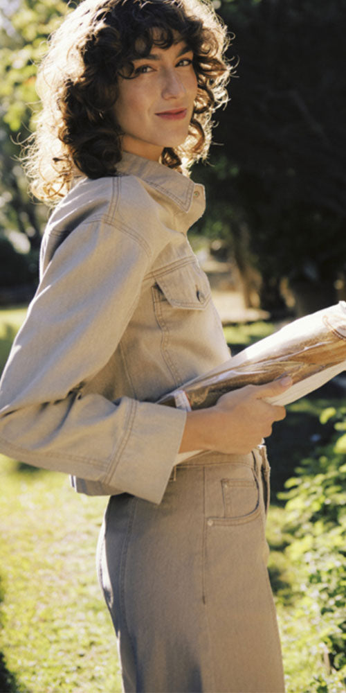 B.Young Short Jean Jacket, taupe