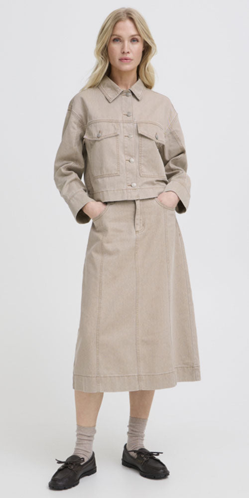 B.Young Short Jean Jacket, taupe