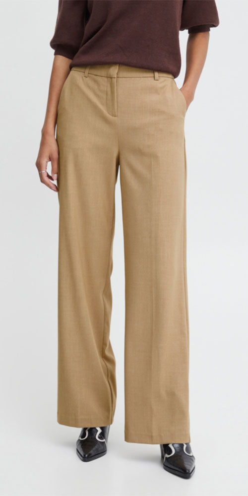 B.Young Wide Leg Trousers, heathered camel