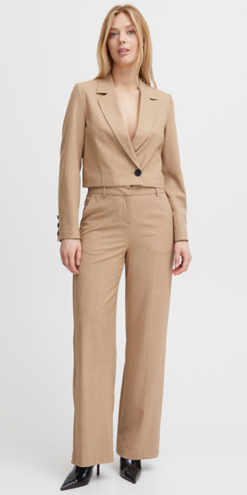 B.Young Wide Leg Trousers, heathered camel