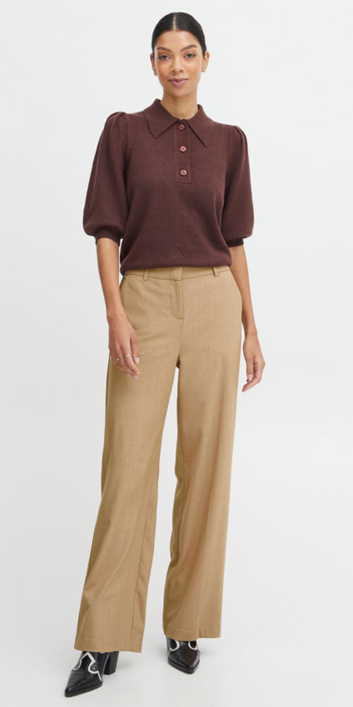 B.Young Wide Leg Trousers, heathered camel