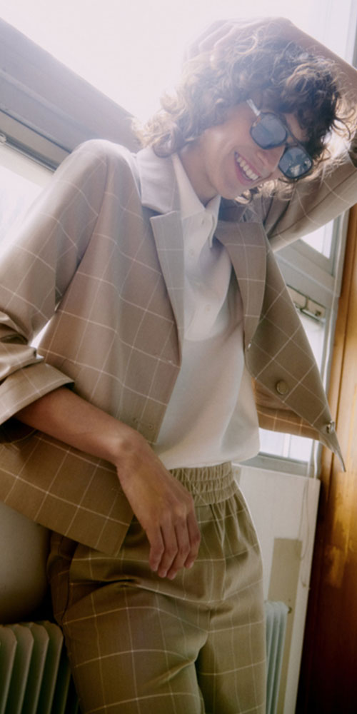 B.Young Windowpane Check Jacket, sand