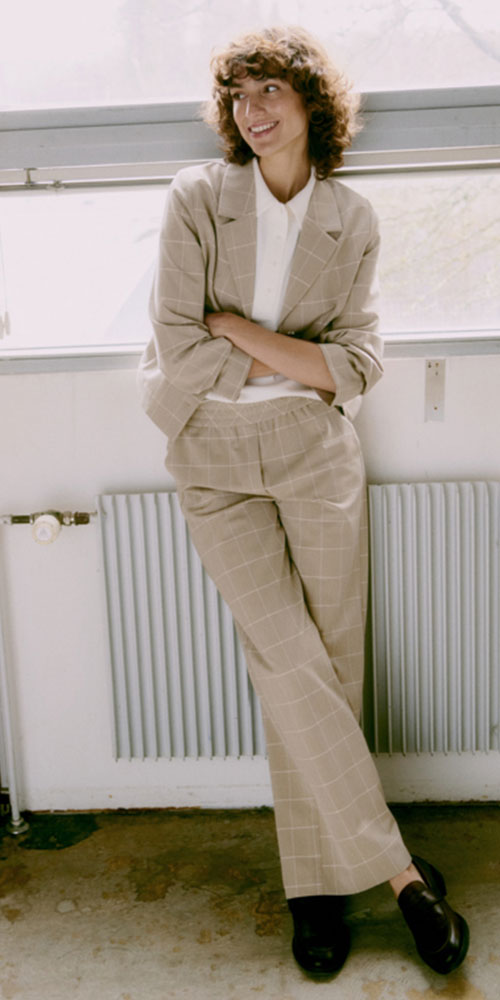 B.Young Windowpane Check Pants, sand