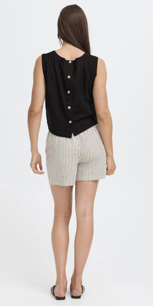 B.Young Linen Blend Shell Top, black